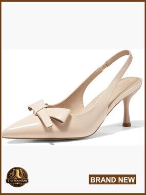 Slingback Kitten Heel Pumps with Bow, Patent Leather, Office & Dress Shoes